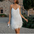 Elegant Sequined Mini Dress with Tassels and Feathers for Women - Spaghetti Strap Evening Party Attire